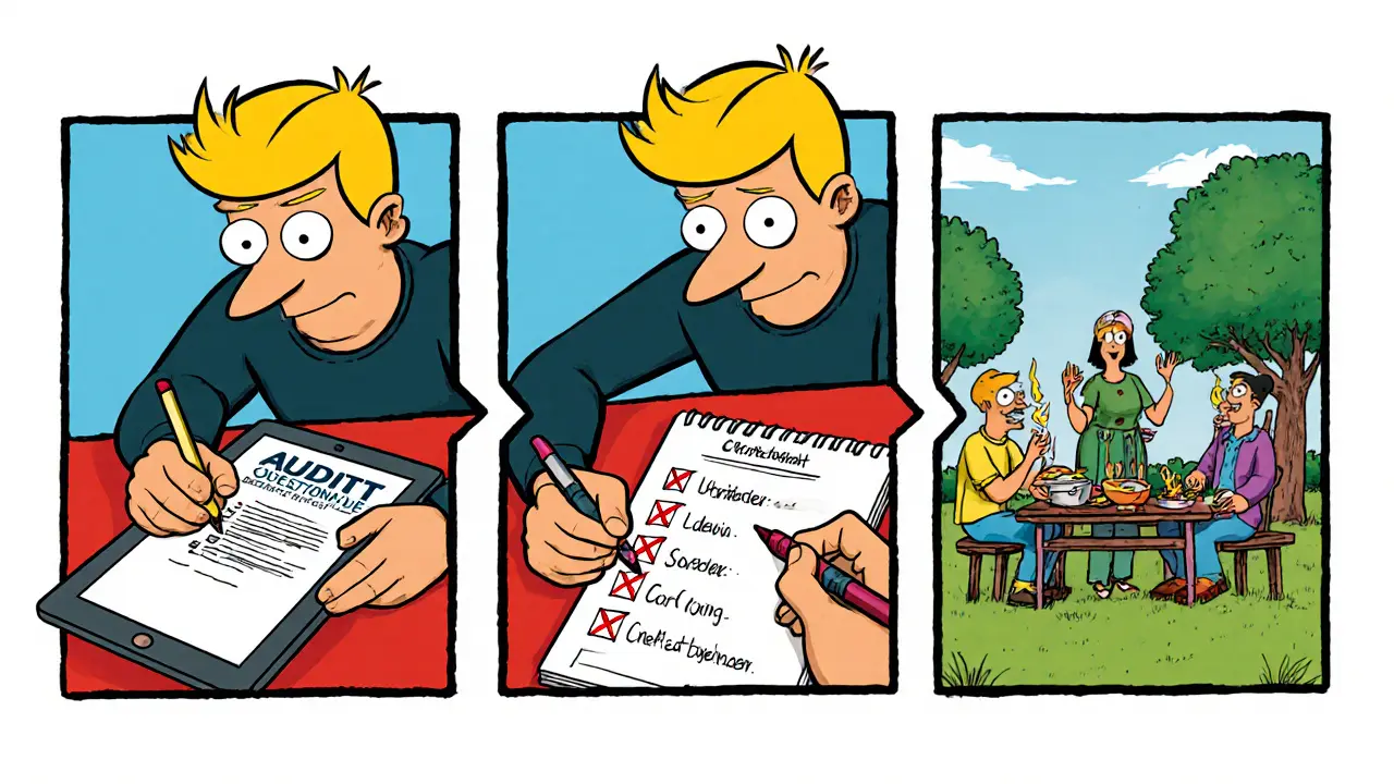 Postup: AUDIT test, seznam toxických kontaktů, vaření s přáteli.