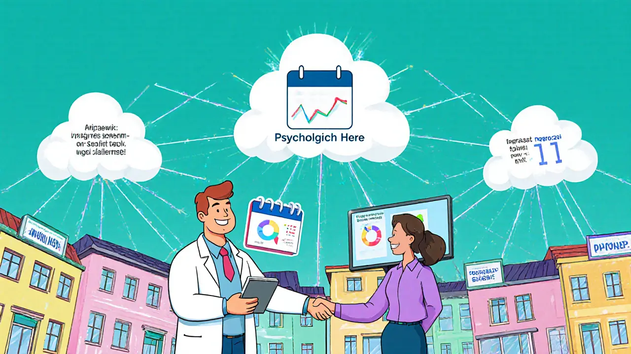 Mnoho ordinací je propojeno digitální sítí, GP předává psycholožce tablet s informacemi.