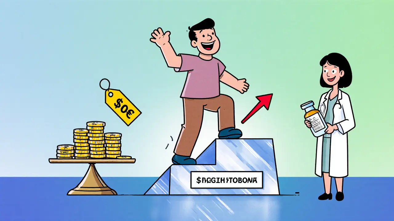 Symbolické zobrazení úspěchu, nákladů a Suboxonu po rezidenční léčbě.