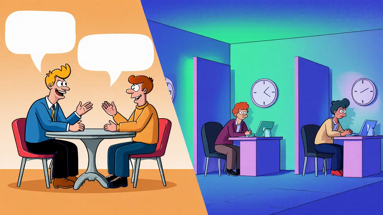 Terapeut pracuje s párem společně i odděleně v dvou menších místnostech.