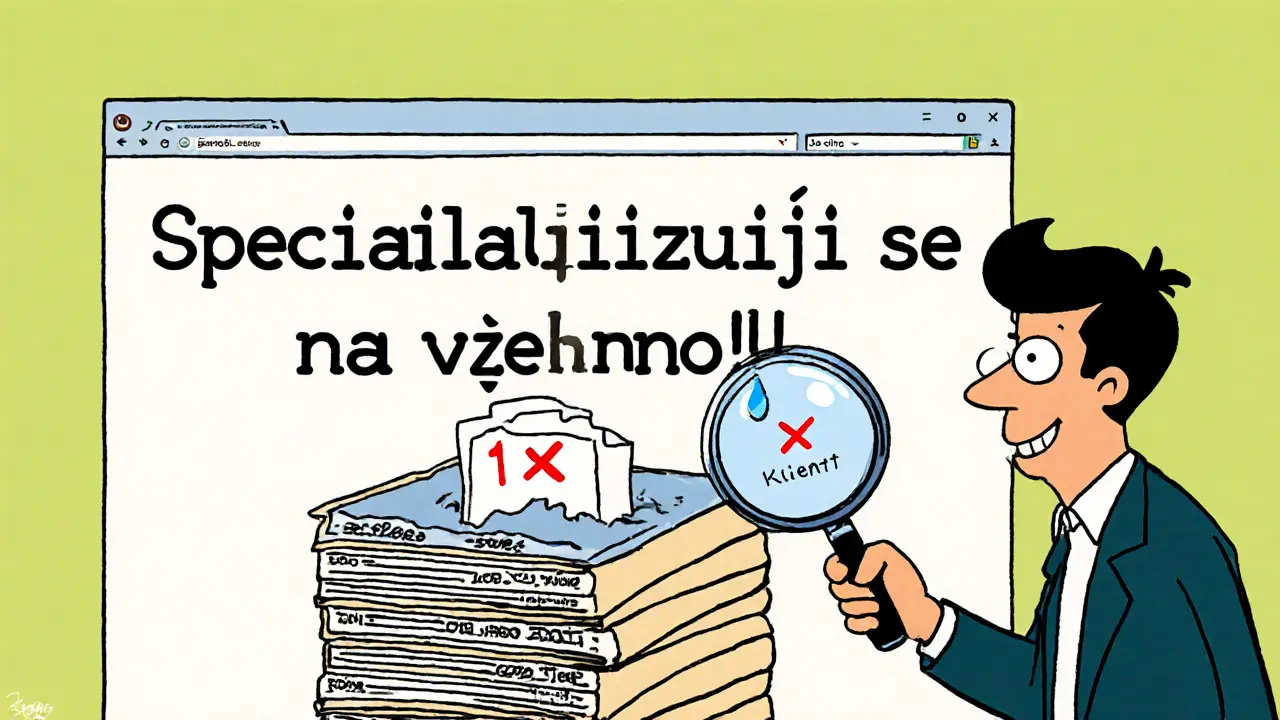 Klient prohledává webovou stránku terapeuta, který má jen jednoho klienta z mnoha nevyřešených případů.