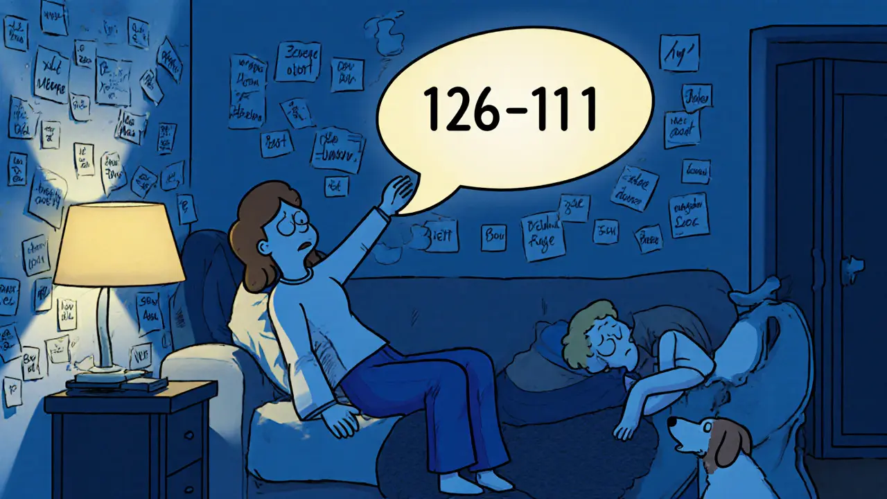 Rodina v noci připravuje volání na linku bezpečí 116 111, zatímco dítě spí v pozadí.