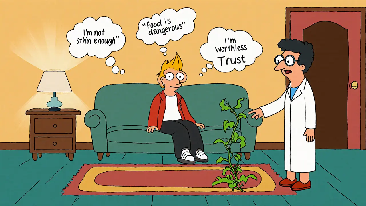 Terapeutická sezení s myšlenkami o nevlastní hodnotě a rostoucí větvi důvěry.