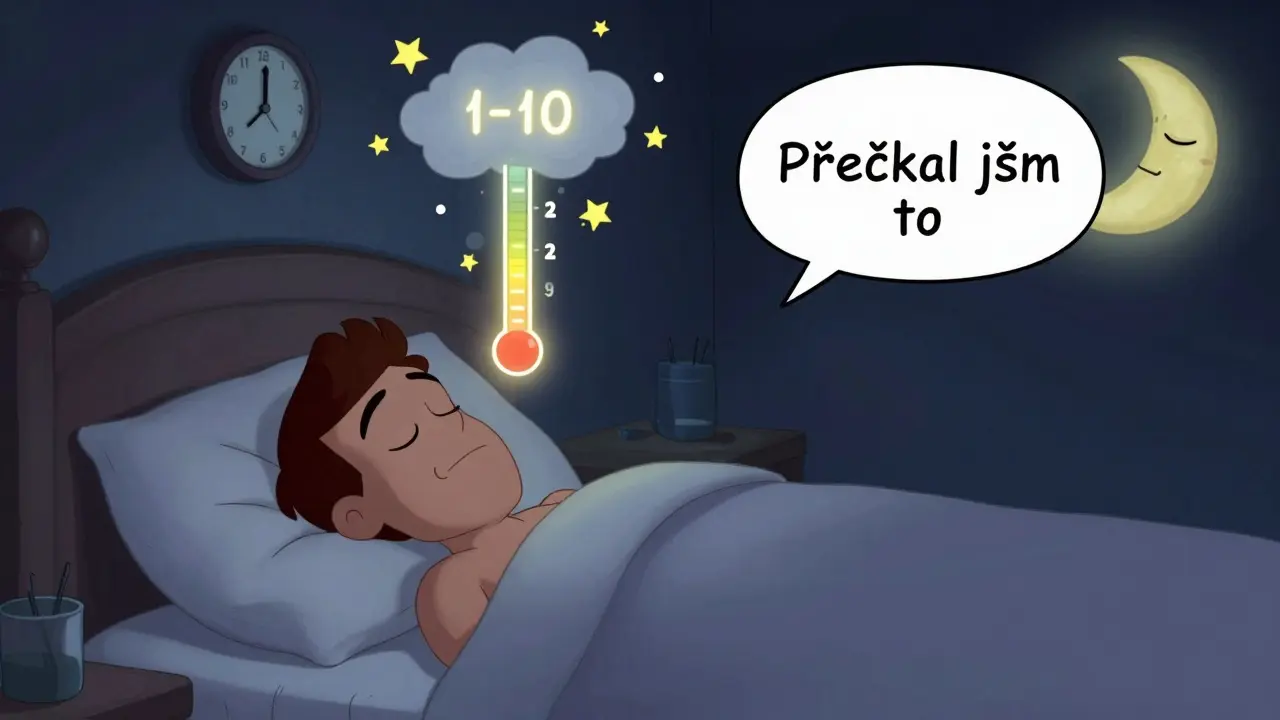 Muž ve snu dýchá v noci, touha se mění v hvězdy a hodiny ukazují 15 minut.