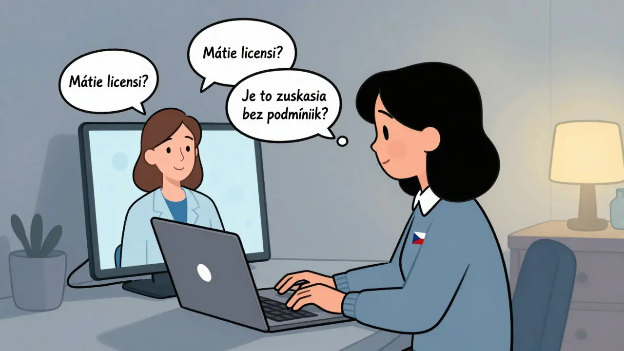 Žena má online konzultaci s licencovaným terapeutou z Moravy.