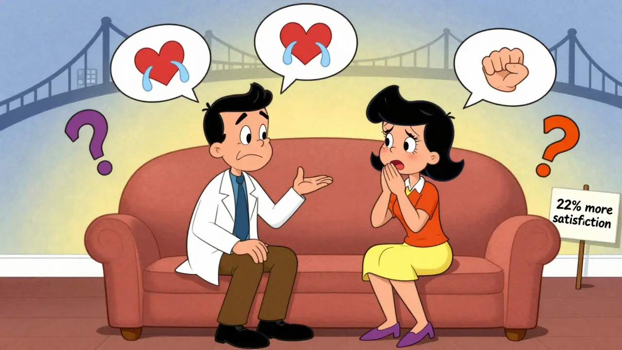 Dvě terapeuty vedou pár k lepší komunikaci, styl Hanna-Barbera.