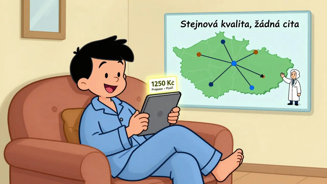 Klient v pohodlí doma má online terapii za stejnou cenu po celé ČR.