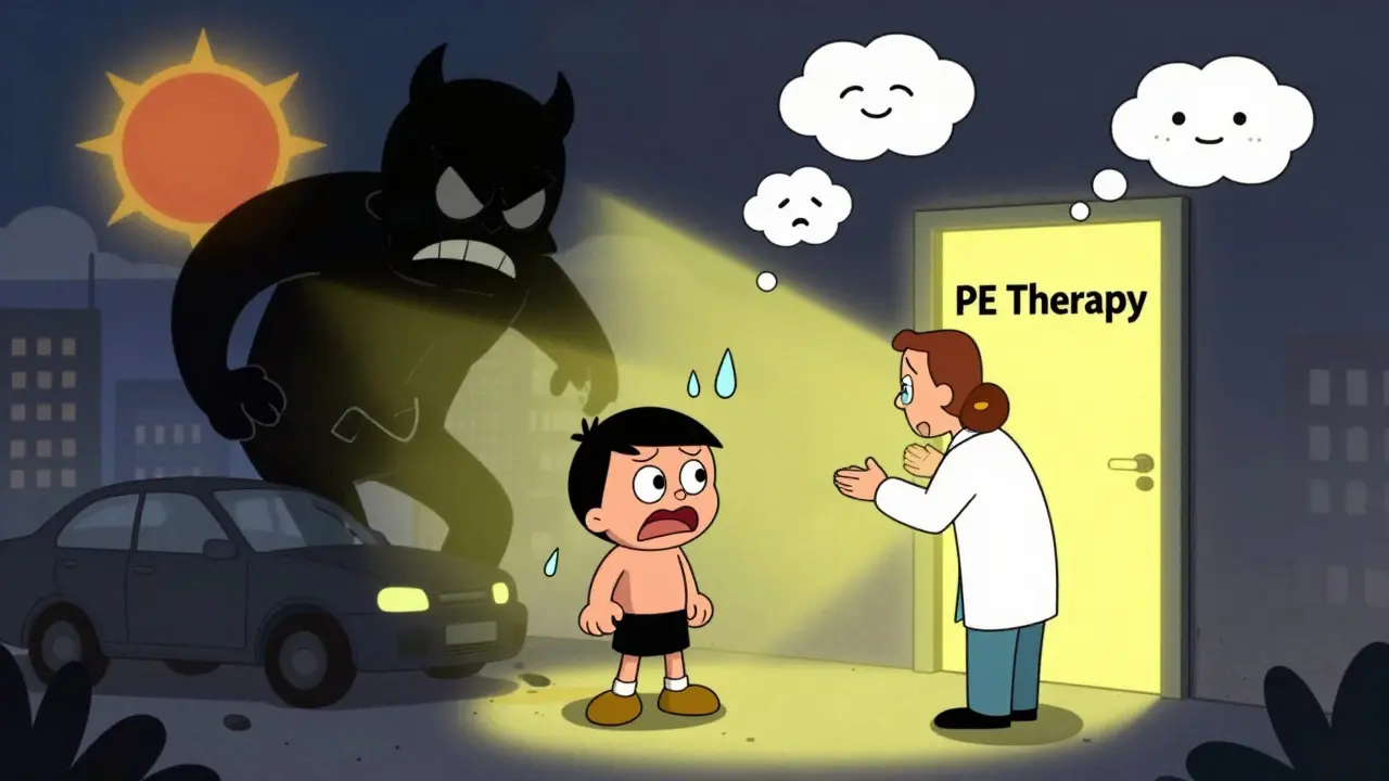 Postava krokuje směrem ke světlé dveřím, zatímco temná stína autonehody mizí.