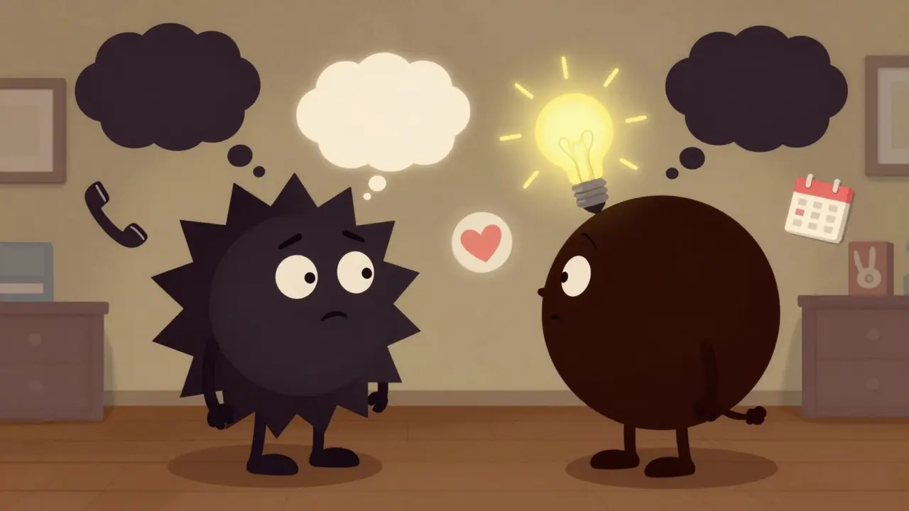 Terapeutická seance s přeměnou člověka z křehkého tvaru do klidného tvaru s vývojem myšlenek.