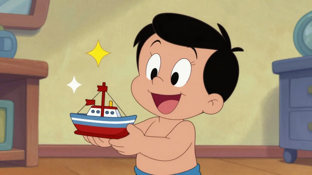 Dítě šťastně drží odměnu v podobě hračky.