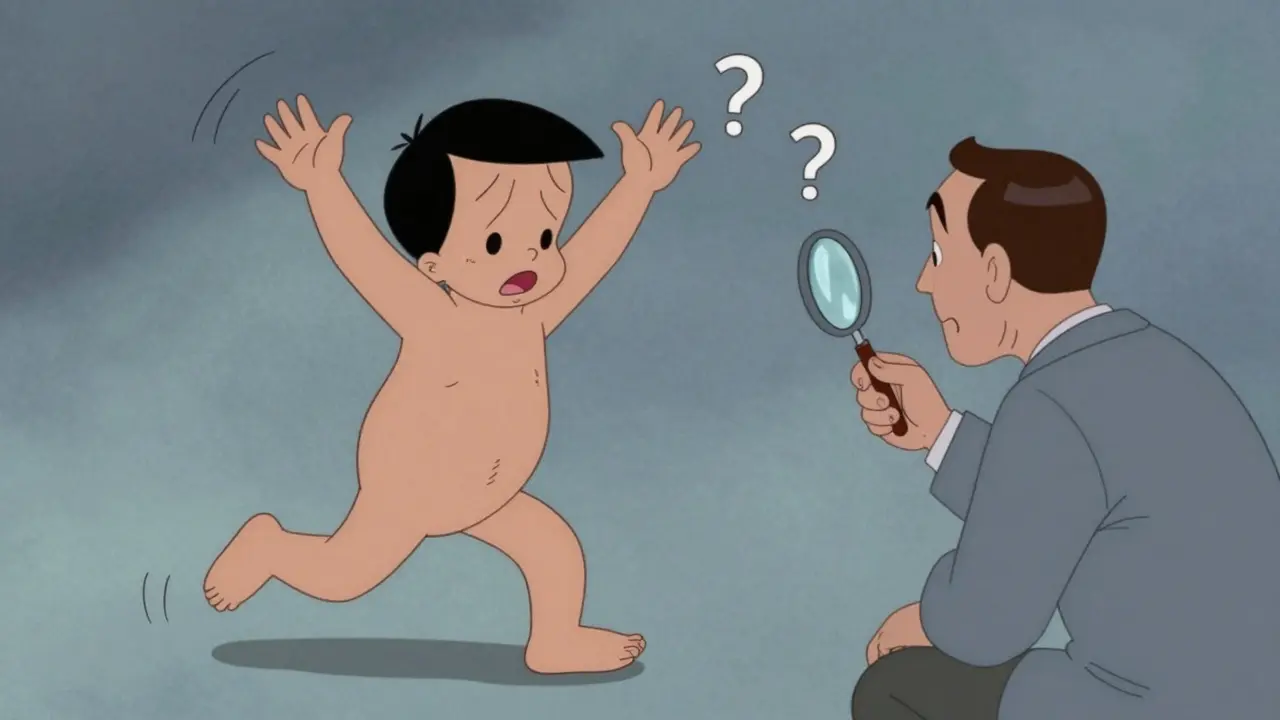 Osoba s napjatými rukama a břichem, terapeut pozoruje tělesné příznaky traumatu.