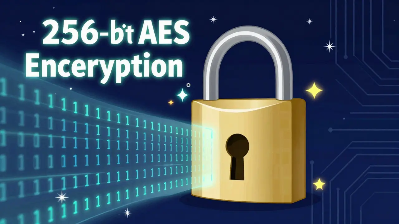 Stylizovaná postava zámku chránící digitální data v barevné animované grafice.