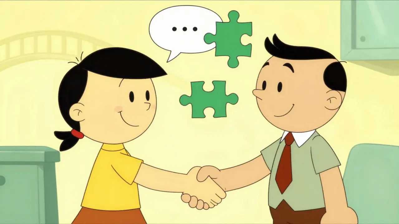 Kreslené přátelské podání ruky mezi klientem a terapeutem