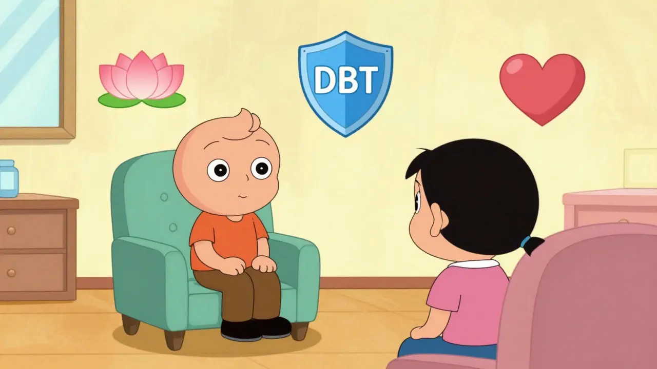 Terapeutická seance s vizuálními metafory pro dovednosti DBT
