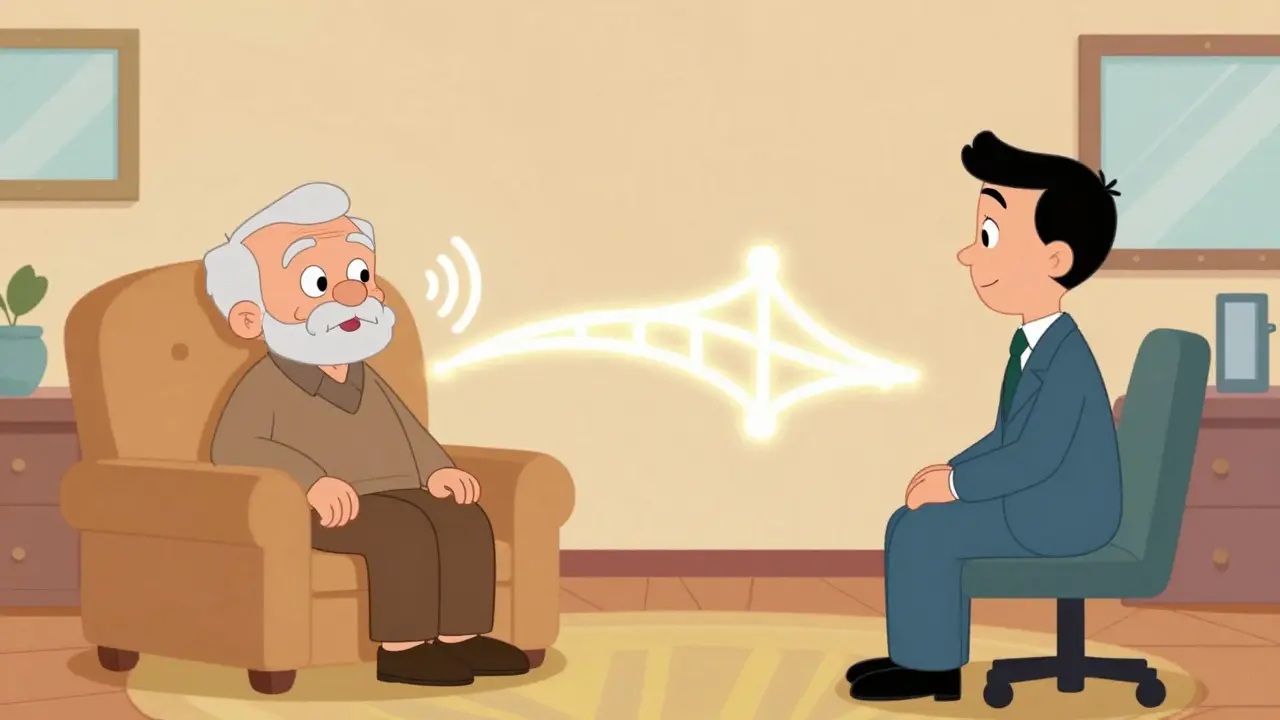 Ilustrace spojení mezi pacientem a terapeutem prostřednictvím internetu