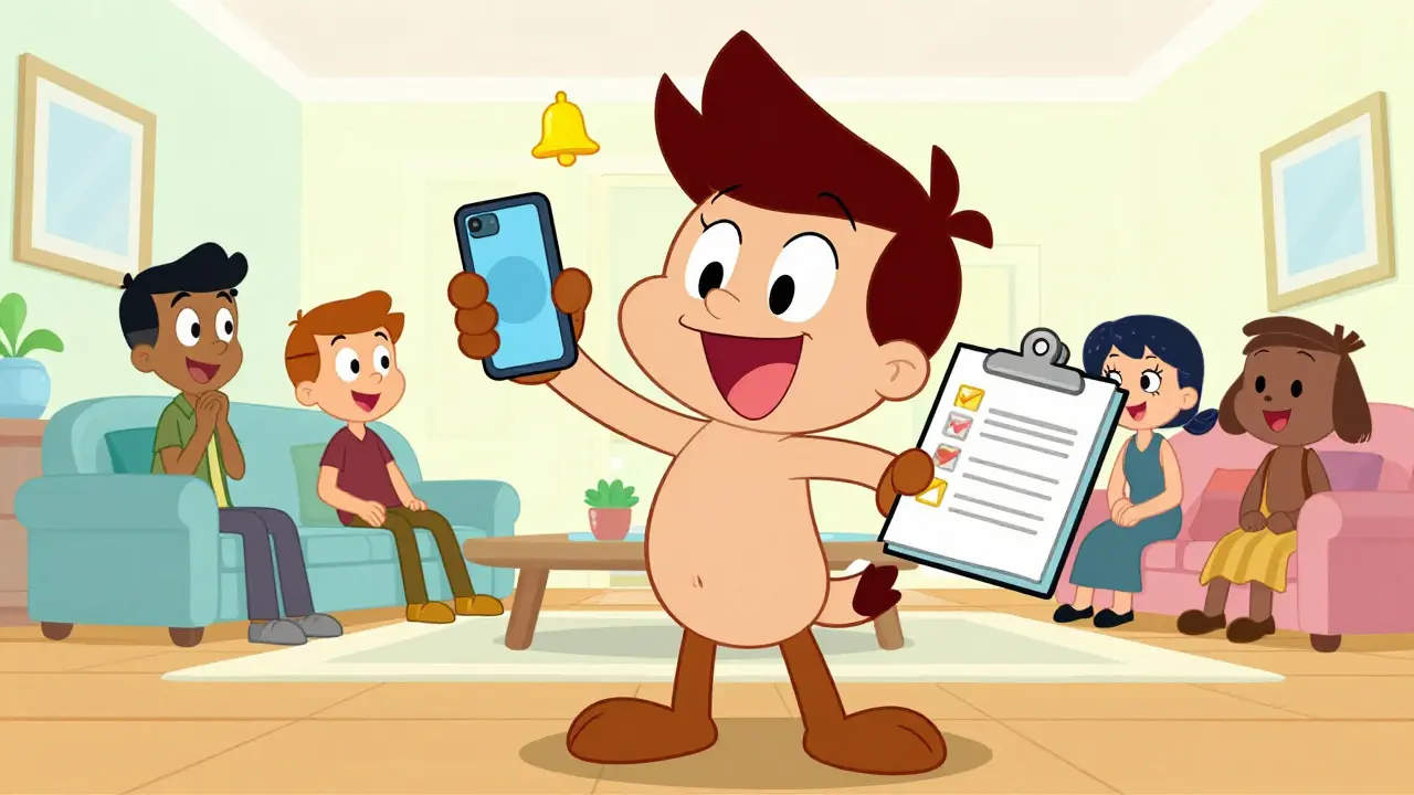 Úspěšný dospělý s plánovačem a telefonem v uspořádaném prostředí ve stylu Hanna-Barbera
