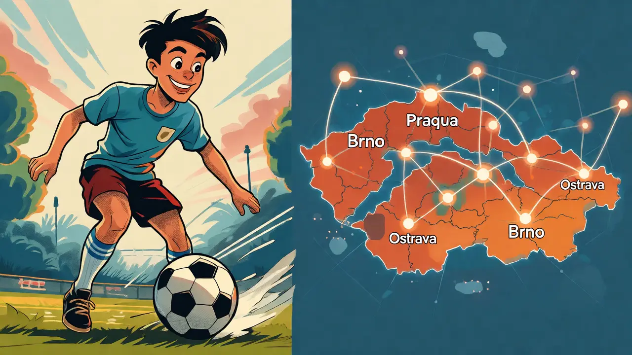 Dospívající sportovce a mapa propojení českých měst